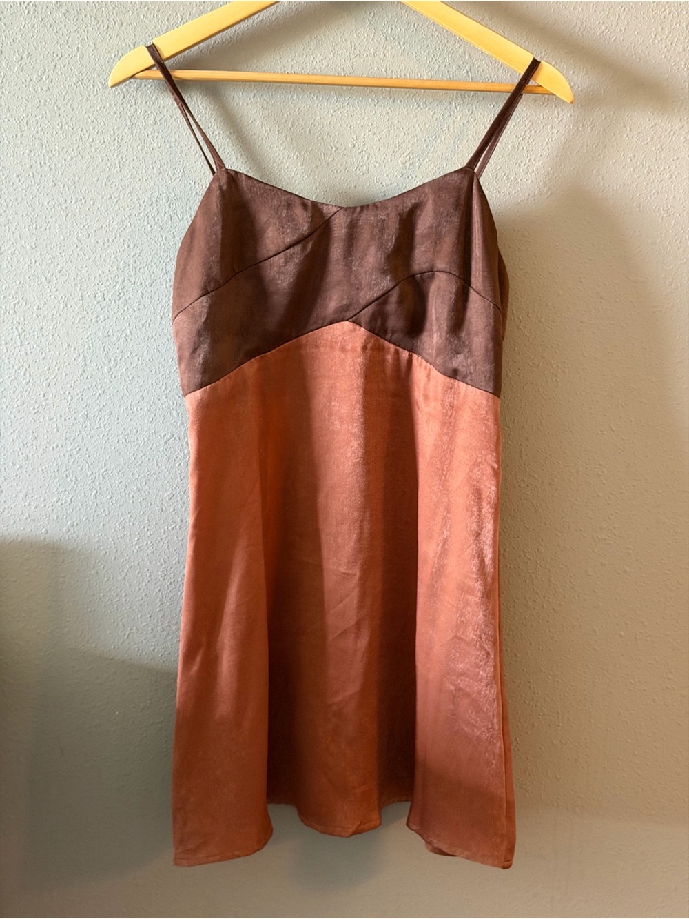Francesca's Brown and Rust Satin Slip Dress - Picture 2 of 4